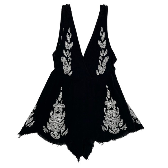 Free People Songbird Romper Womens XS Black White Plunging Neck Lightweight - Picture 3 of 10